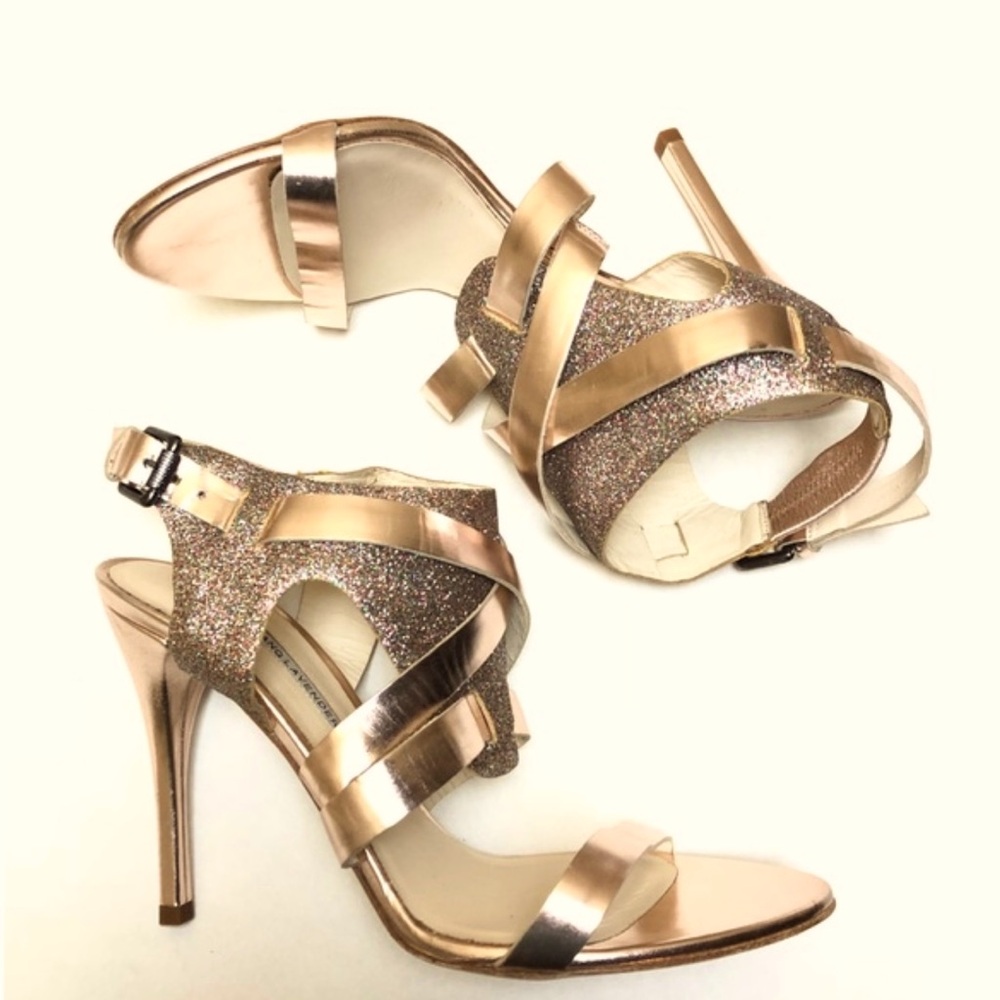 Vera Wang Metallic Rise-Gold Garmin Strappy Glitter Heels Size 9.5 - Picture 5 of 16